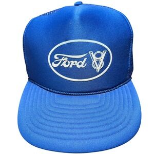 Cameo Ford V8 Trucker Hat Mens OSFA Blue Mesh Snapback Vintage Style Cap